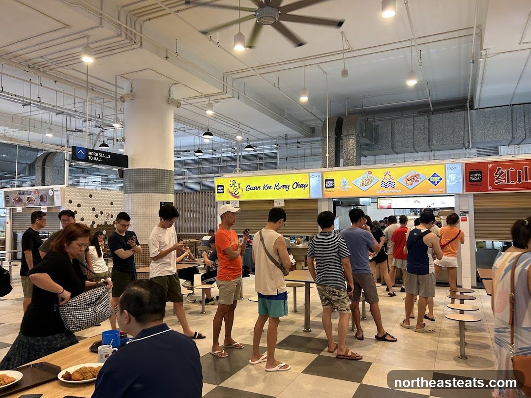 Food court with people queuing