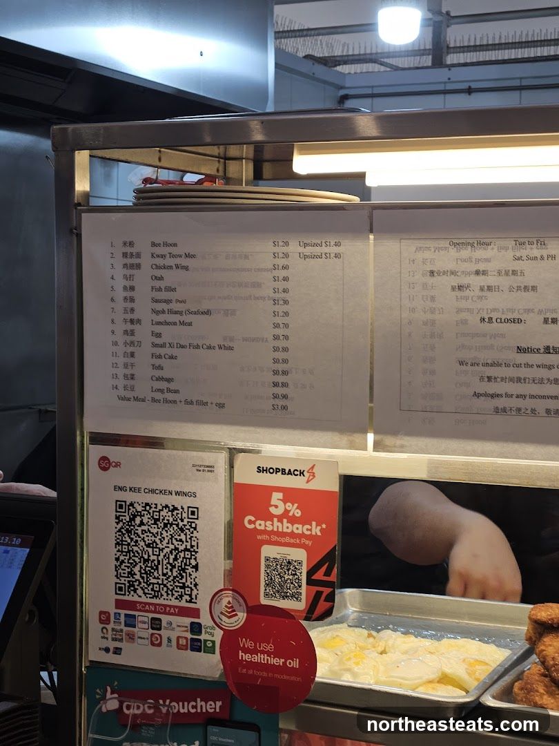 Eng Kee Chicken Wings Menu and Payment Options