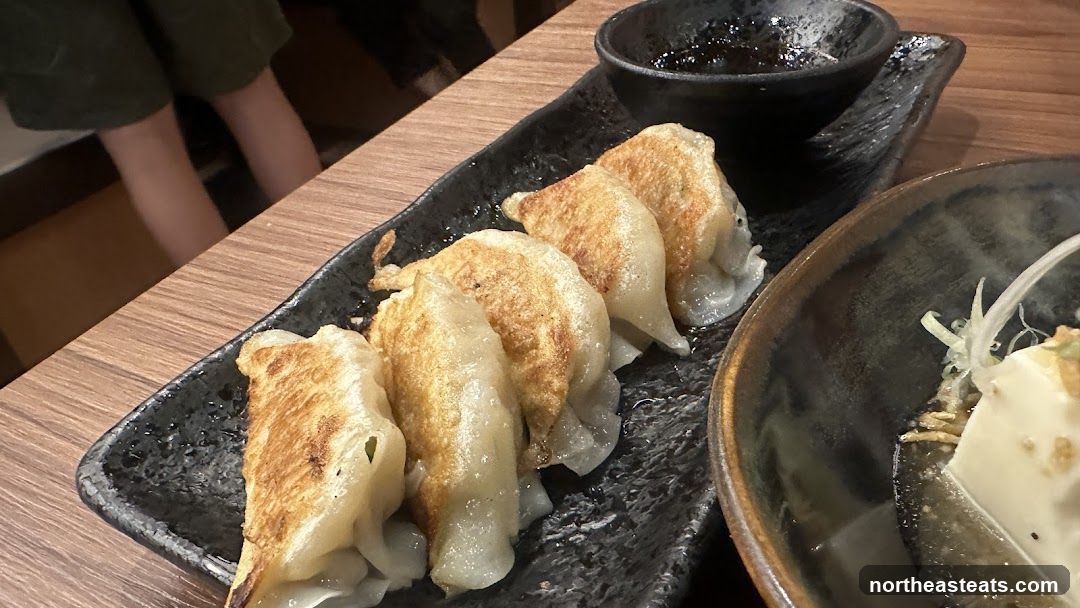 Pan-fried dumplings and tofu dish