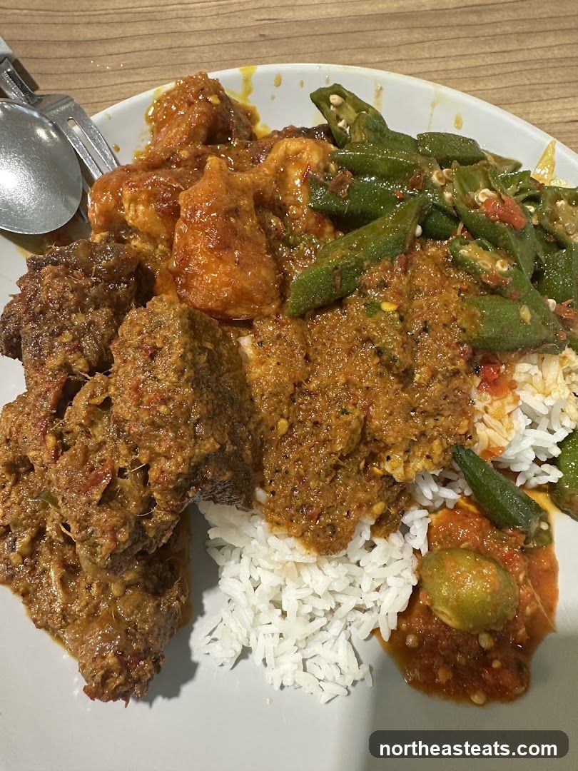 Plate of Rice with Curries and Vegetables