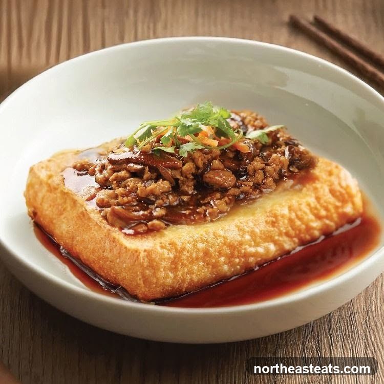 Fried Tofu with Minced Meat Topping
