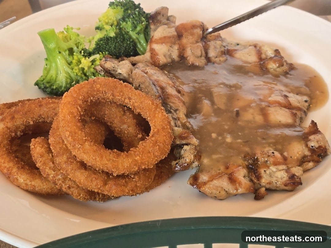 Grilled Chicken with Onion Rings and Broccoli