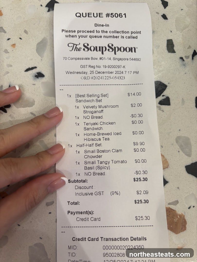 Receipt from The Soup Spoon