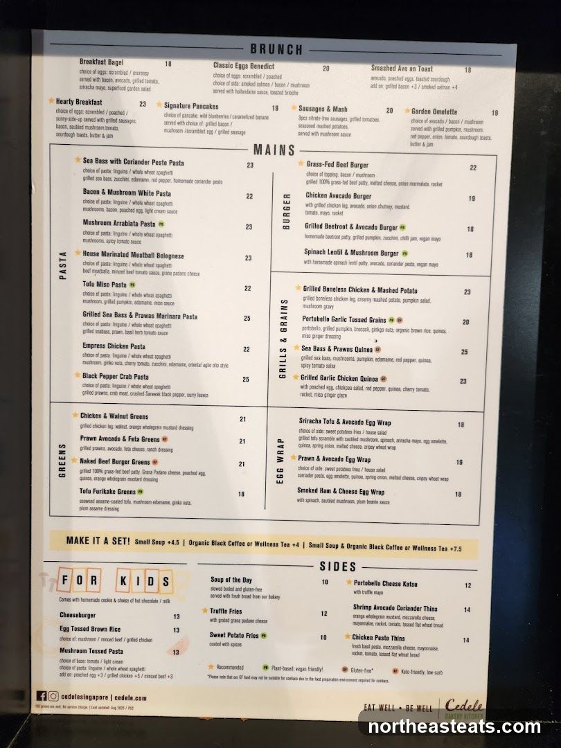 Cedele Bakery Kitchen Menu