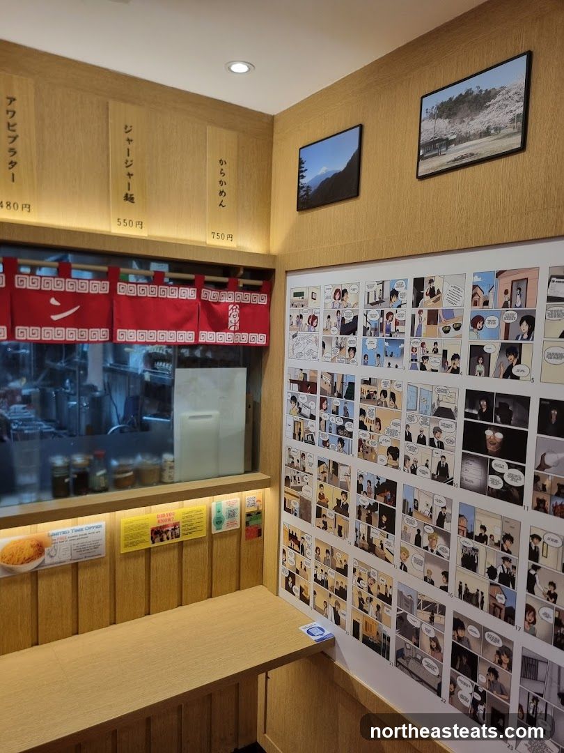 Restaurant Interior with Menu and Comic Panels