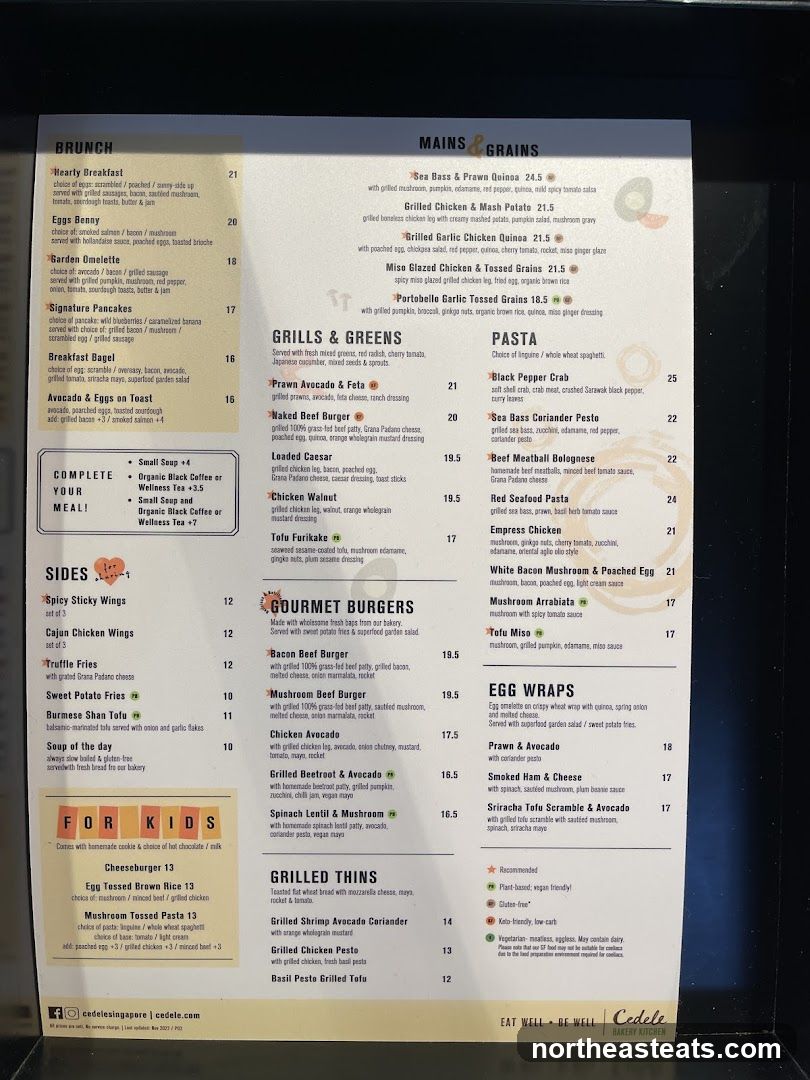 Cedele Bakery Kitchen Menu