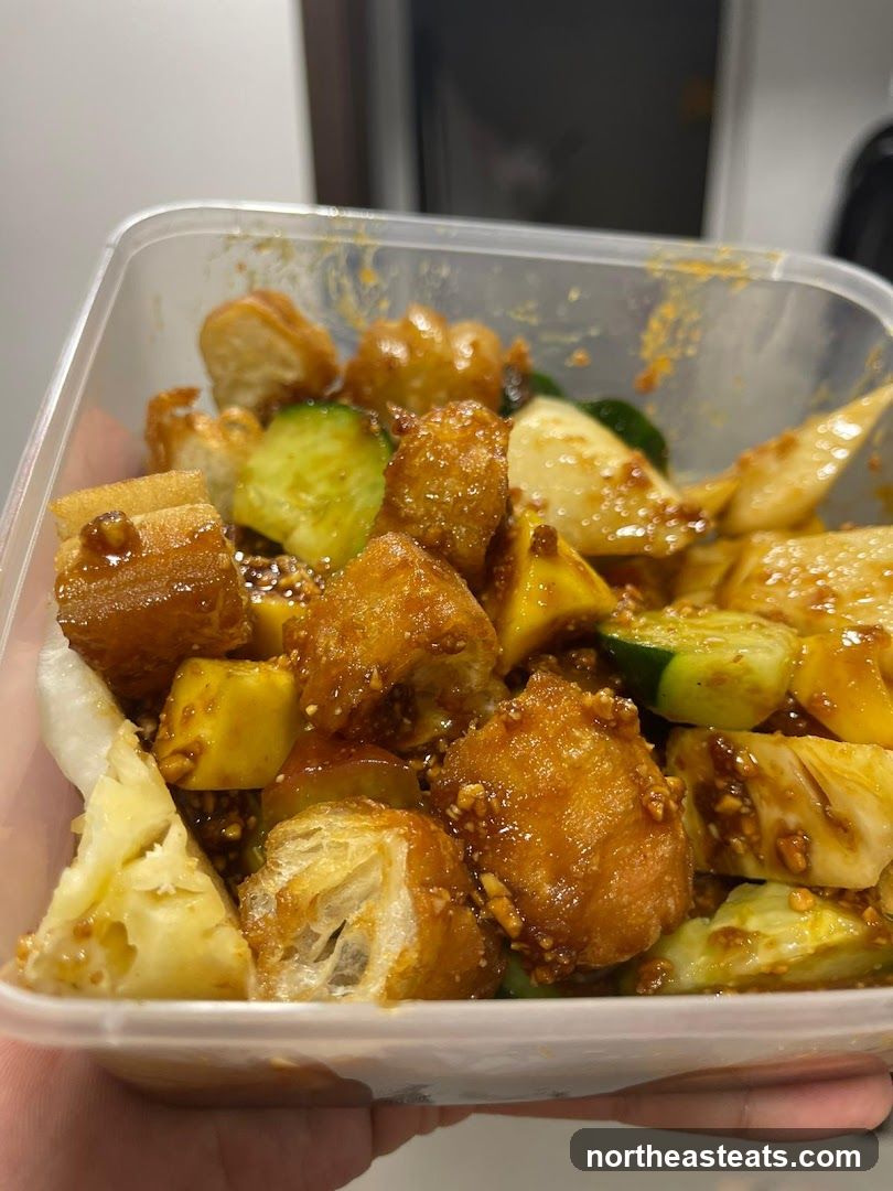 Fruit Salad with Fried Dough and Sauce