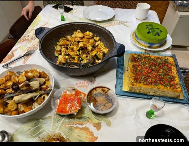 Table with food and cake
