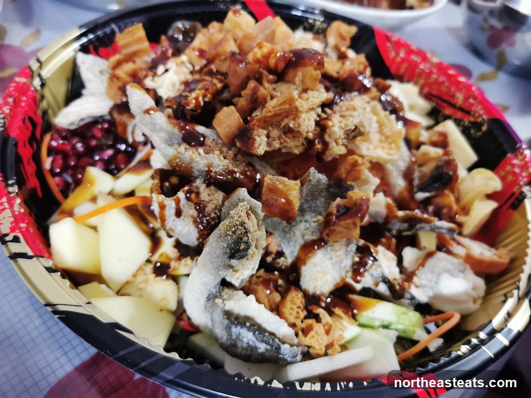 Salad with Fried Fish Skin and Fruits
