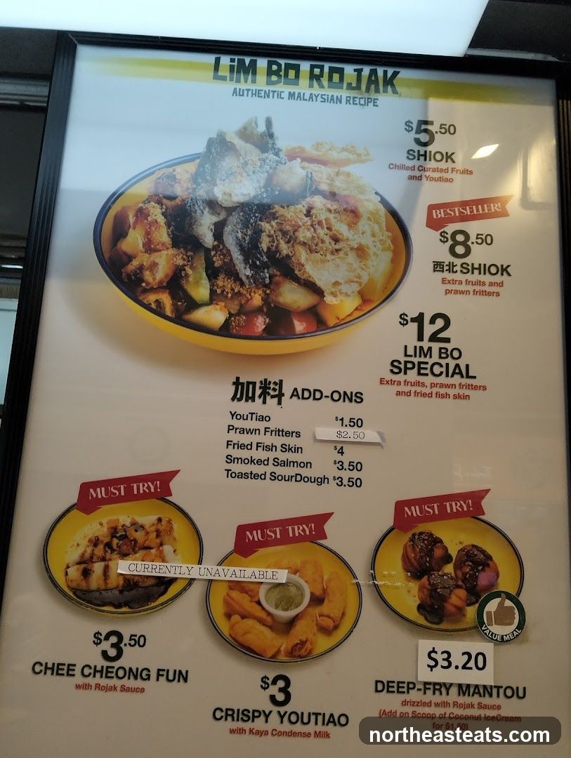 Lim Bo Rojak Menu
