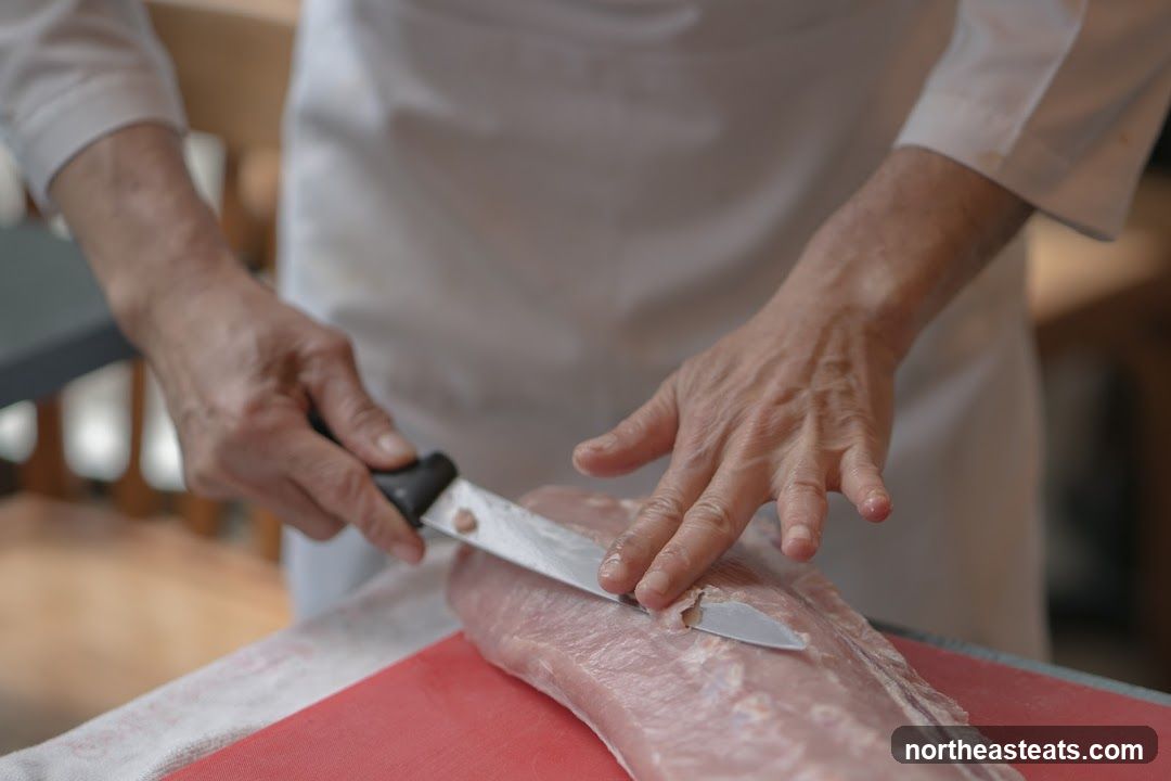 Butcher preparing meat