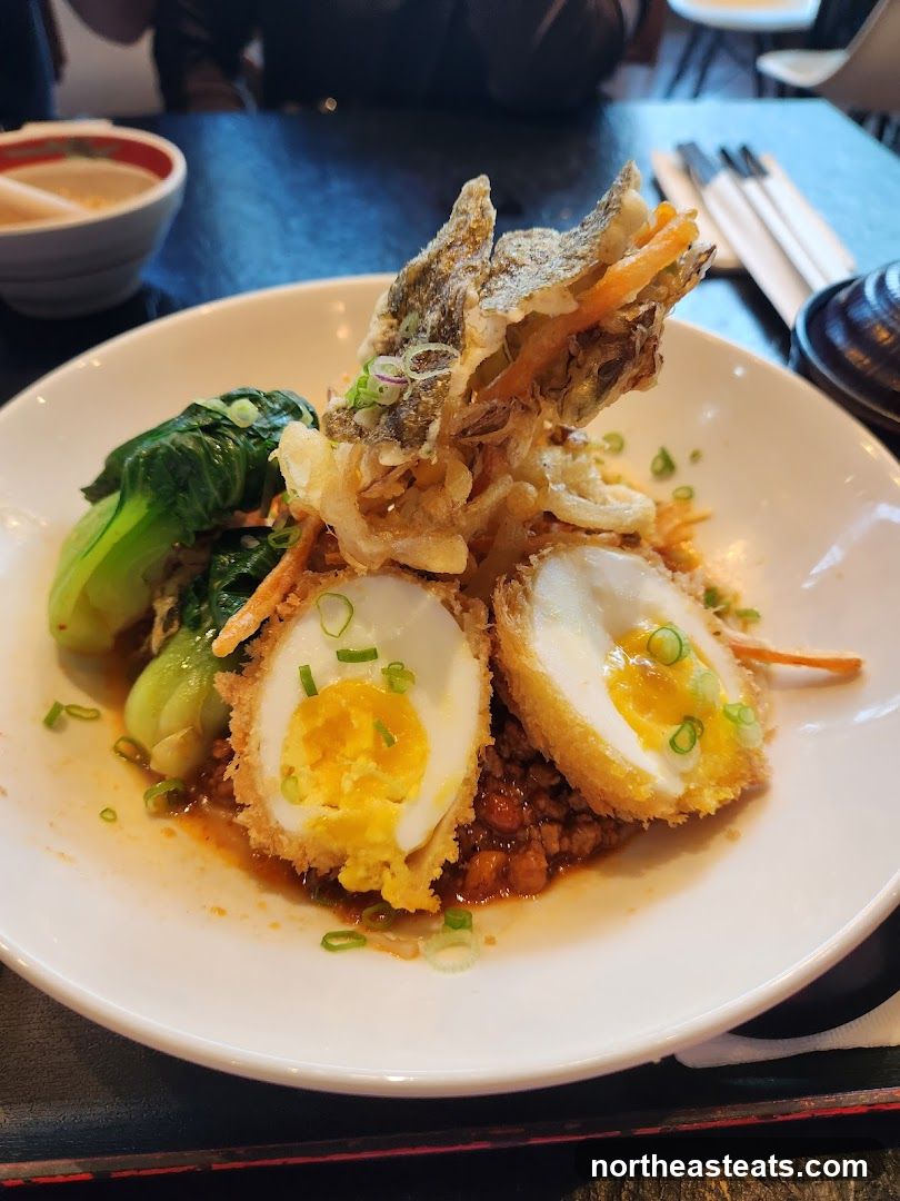 Fried Eggs with Crispy Fish and Bok Choy