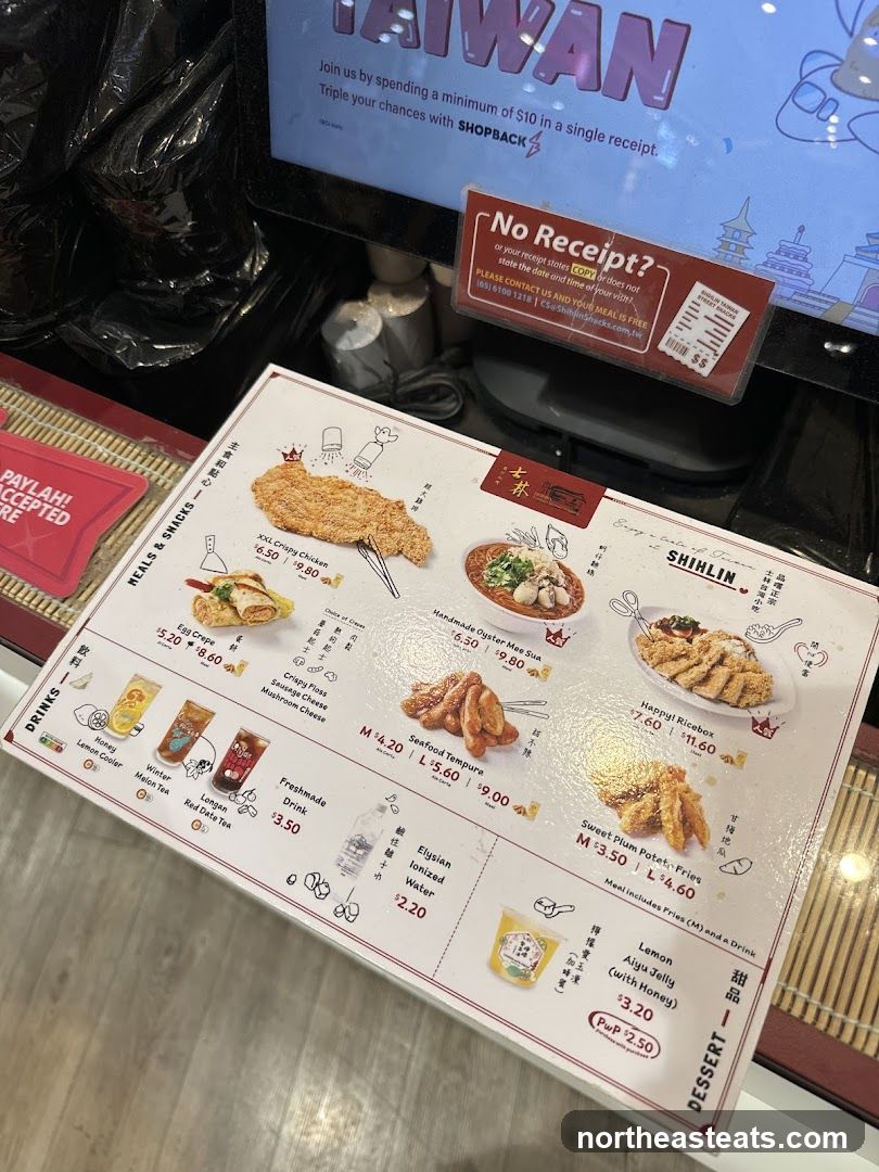 A menu featuring Taiwanese street snacks and drinks.
