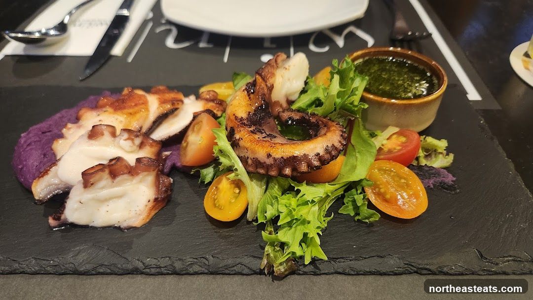 Grilled Octopus with Purple Mash and Salad