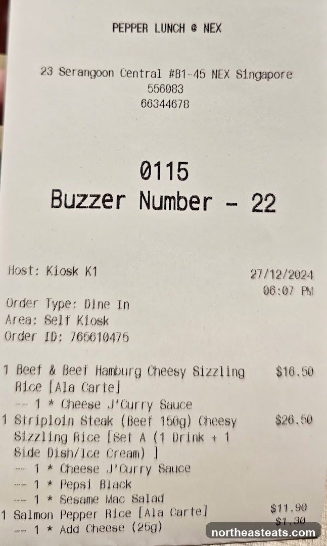 Receipt from Pepper Lunch
