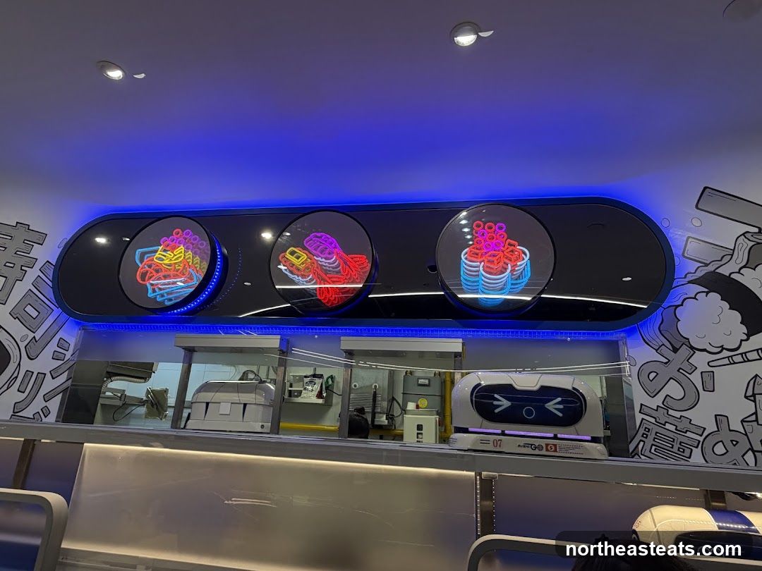 Restaurant Interior with Neon Food Art
