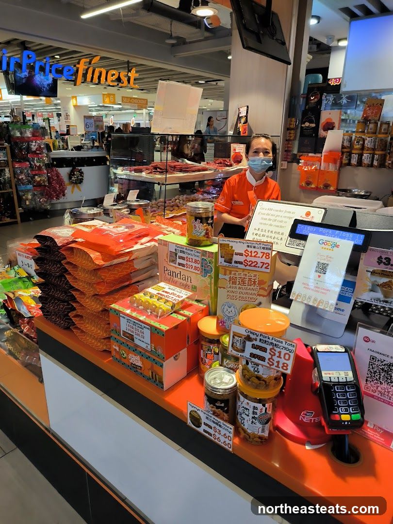Store Display with Food Items and Staff