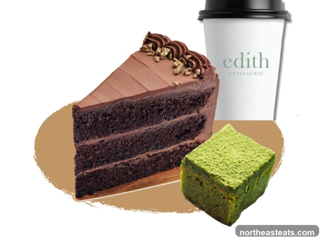 Chocolate cake and matcha dessert with coffee cup