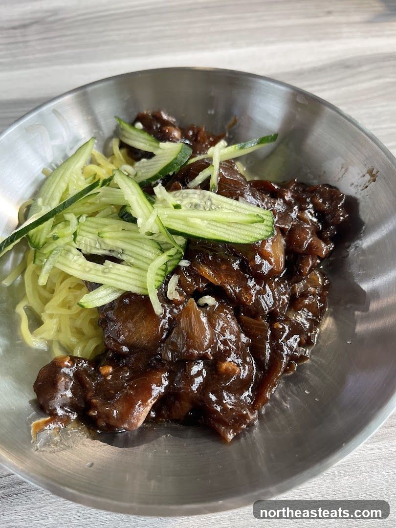 Noodles with Dark Sauce and Cucumber