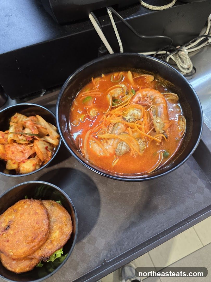 Korean Seafood Noodle Soup with Side Dishes