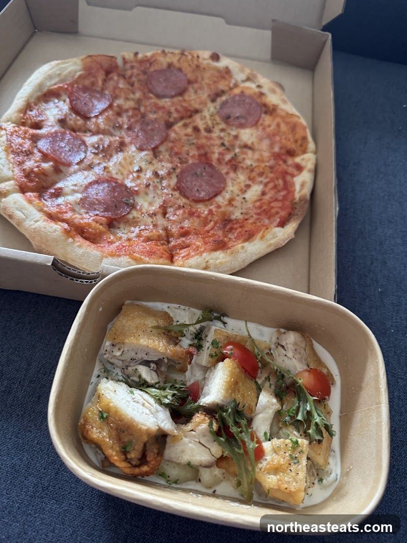 Pepperoni Pizza and Chicken Dish