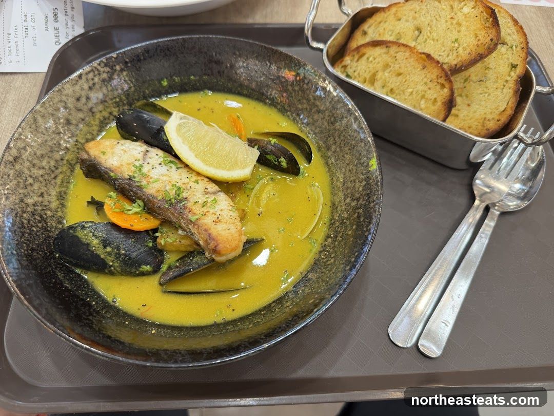 Fish and Mussels Stew with Garlic Bread