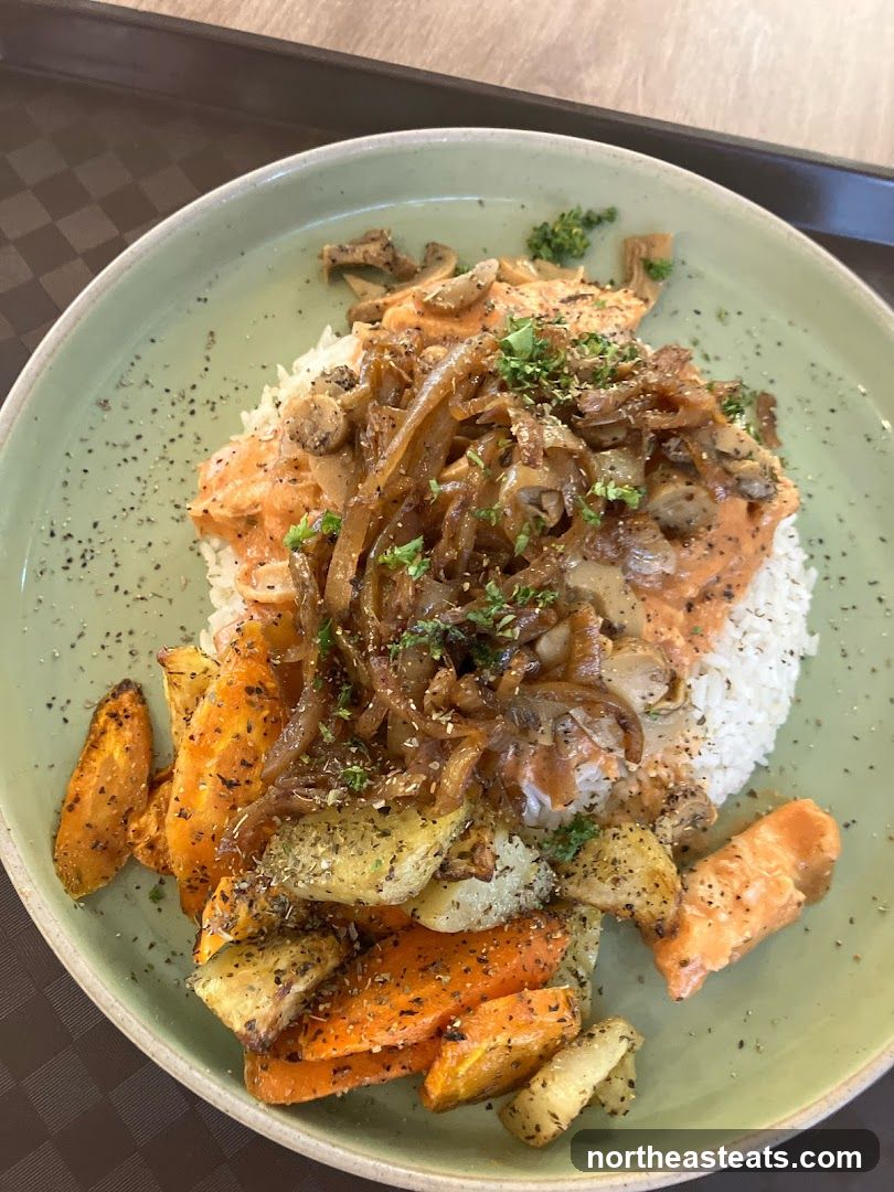 Salmon with Rice and Roasted Vegetables