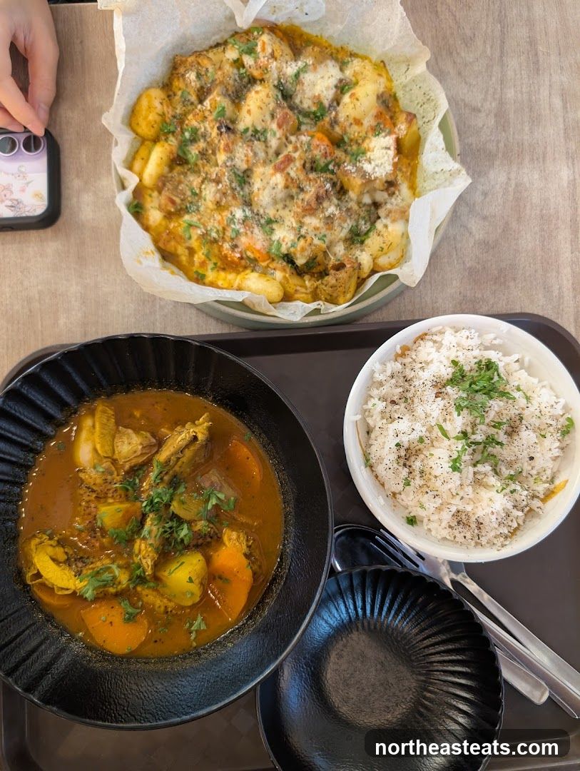 Chicken Curry with Rice and Gnocchi Dish
