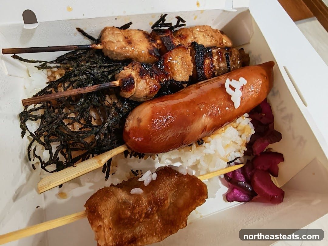 Bento Box with Skewers and Sausage