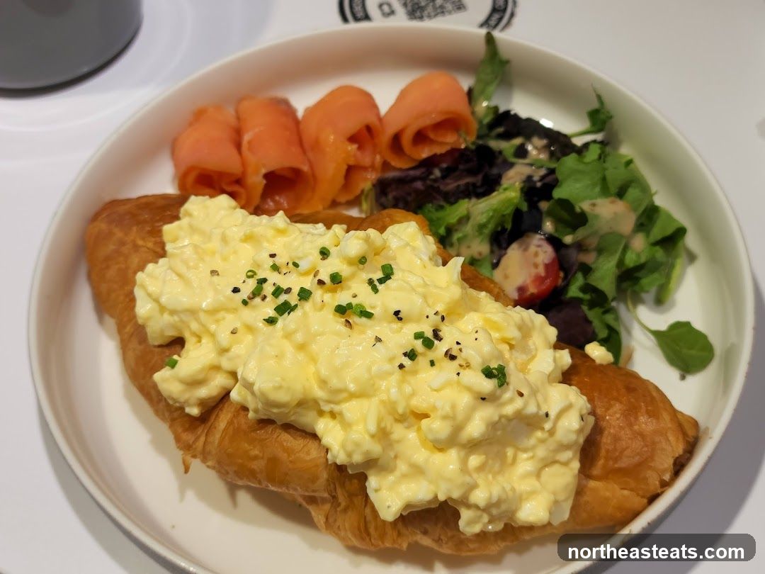 Croissant with Scrambled Eggs and Smoked Salmon