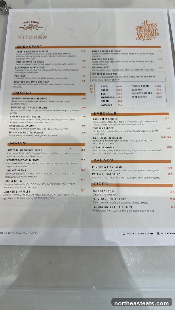 Dutch Colony Kitchen Menu