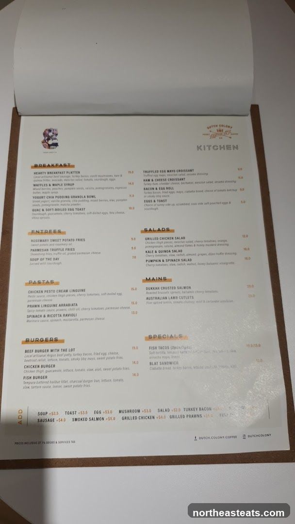 Dutch Colony Kitchen Menu