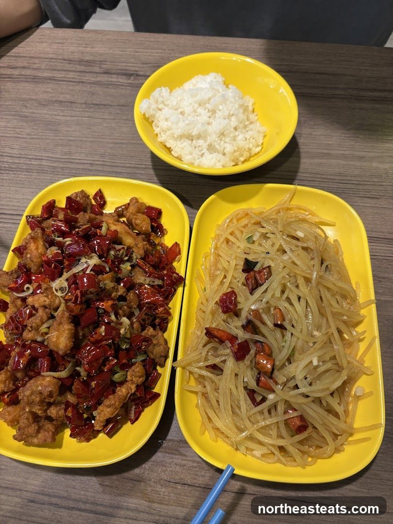 Spicy Fried Chicken and Shredded Potatoes with Rice
