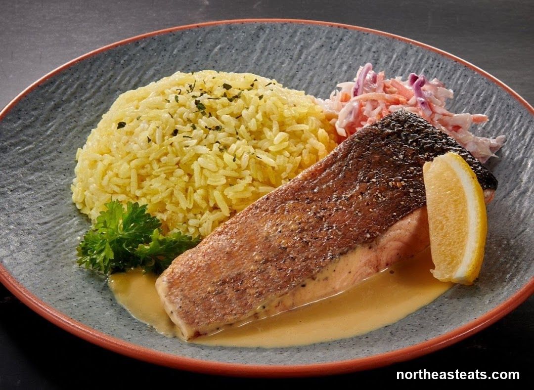 Salmon with Rice and Coleslaw
