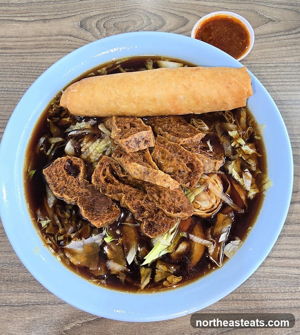Noodle Soup with Spring Roll and Fried Tofu Skin