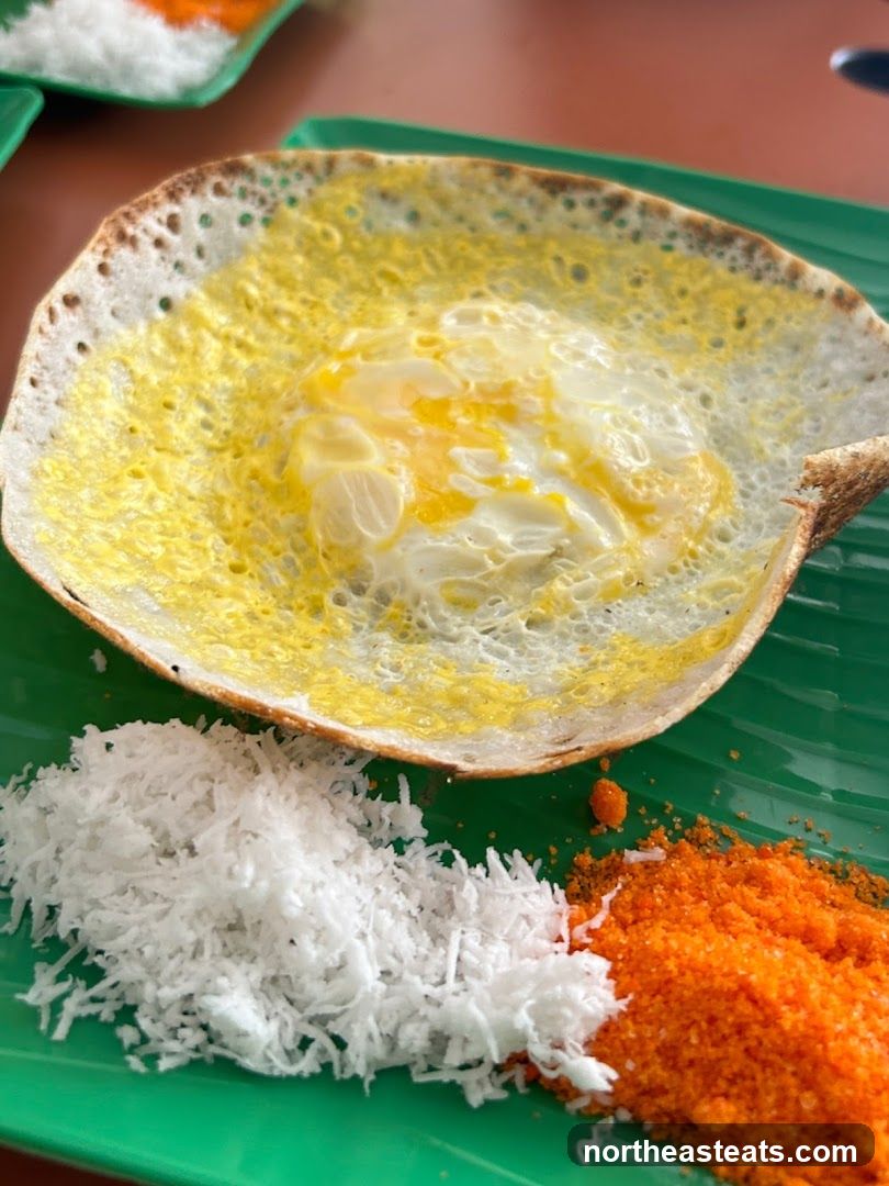 Egg Appam with Coconut and Chili Powder