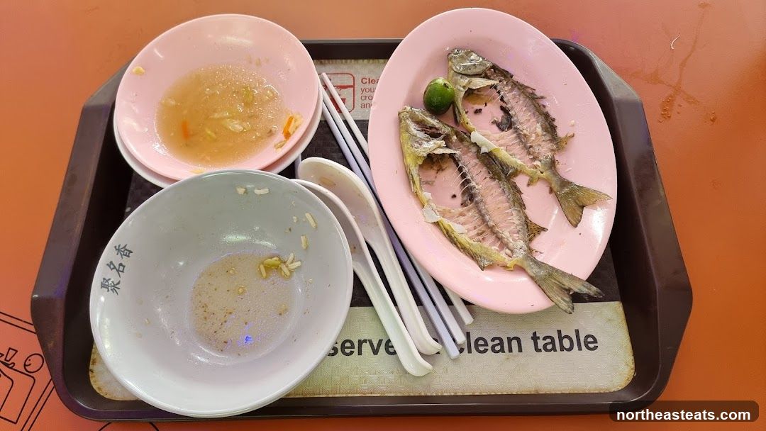 Leftover Fish and Rice on Tray