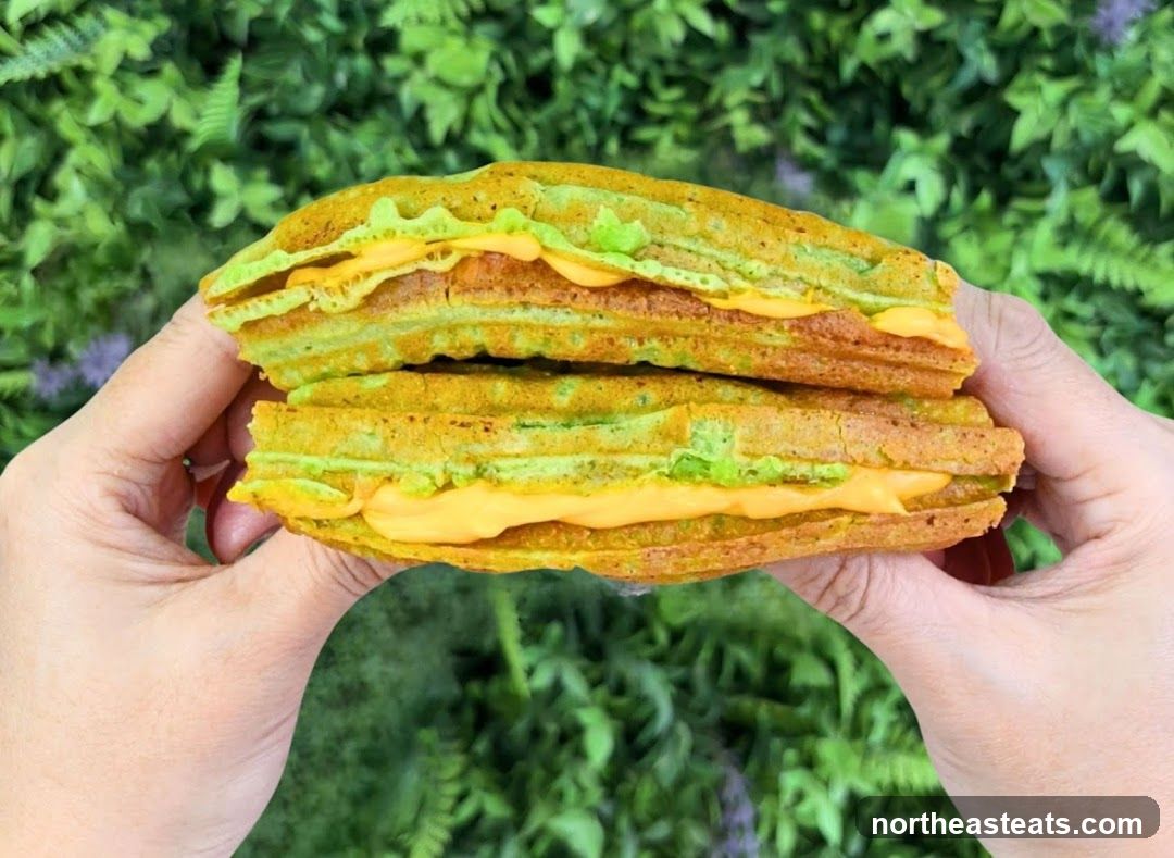 Green Waffle Sandwich with Cheese