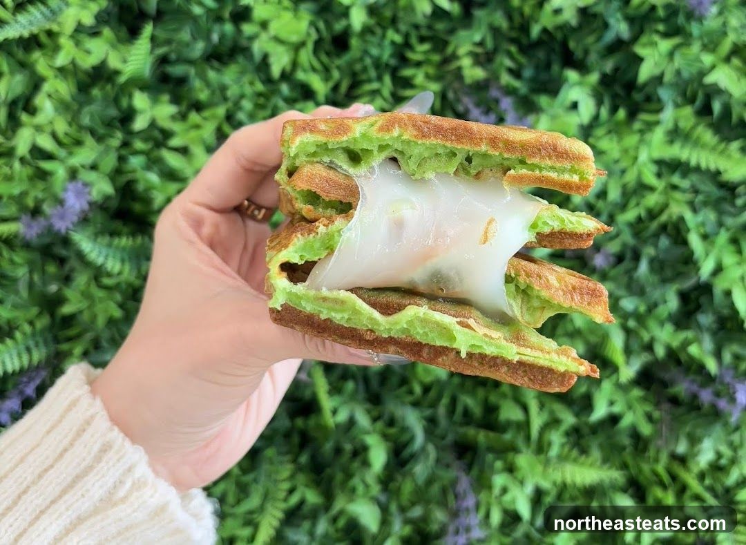 Green Waffle Sandwich with Melted Cheese