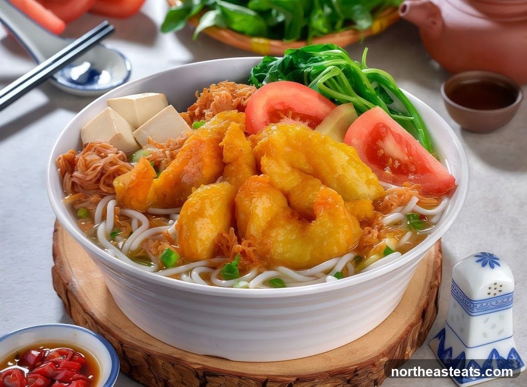 Noodle Soup with Fried Shrimp