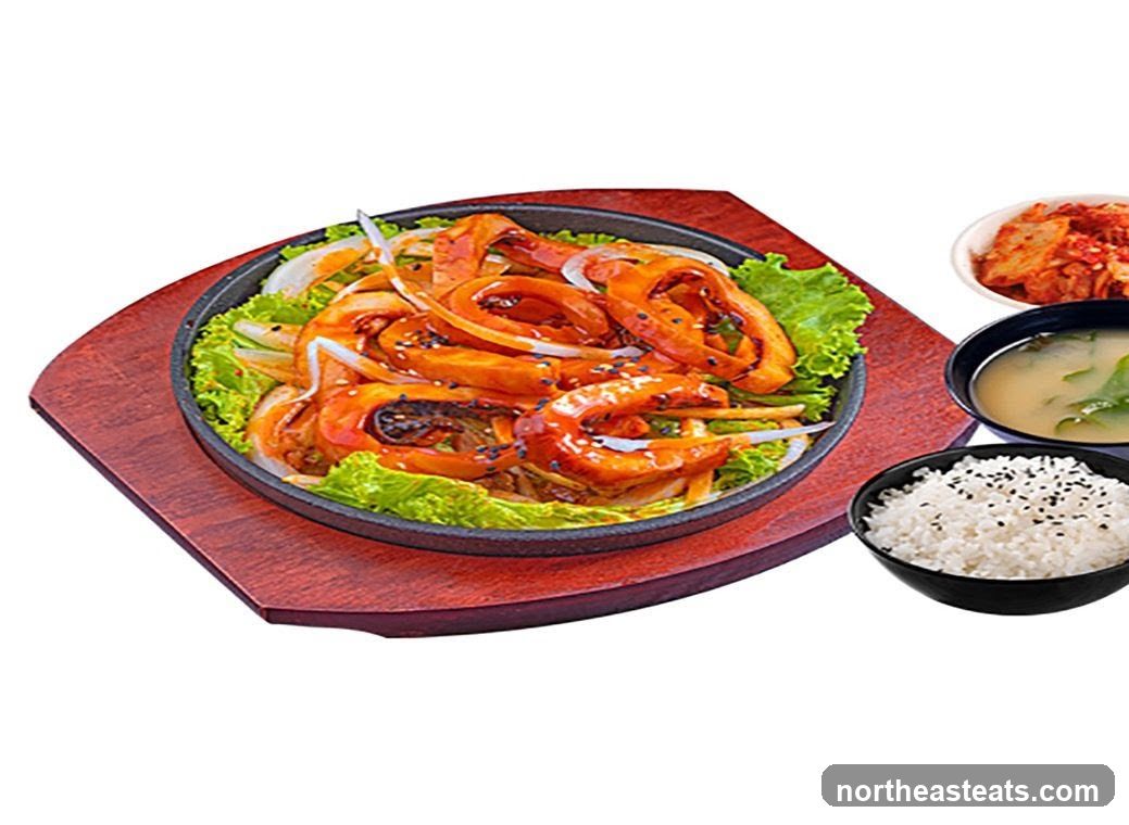 Spicy Squid with Rice and Miso Soup