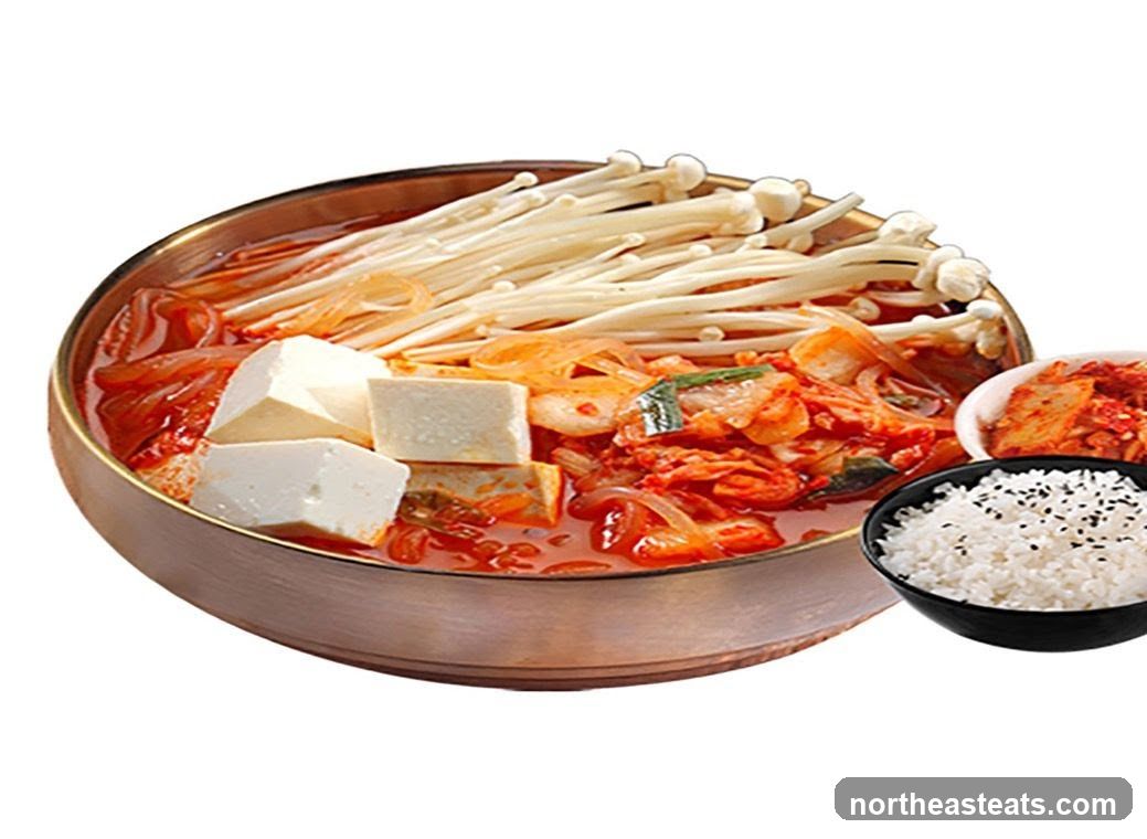 Kimchi Stew with Tofu and Enoki Mushrooms