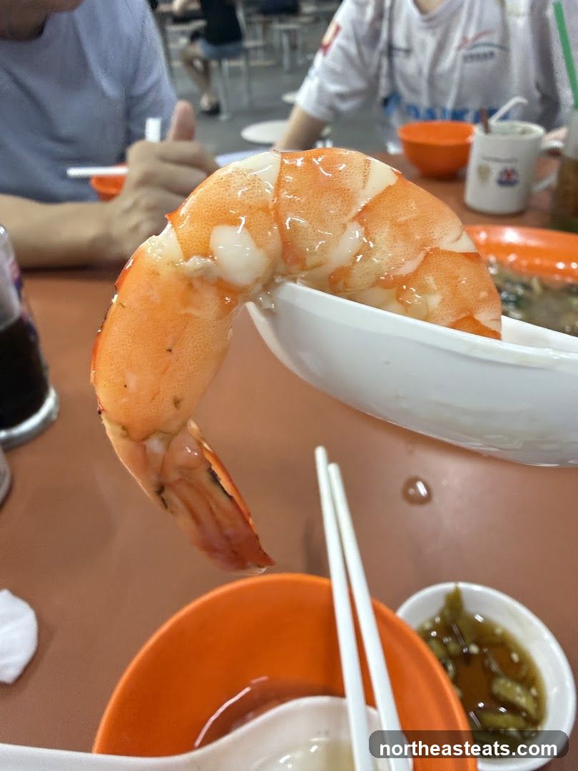 Close-up of a large cooked shrimp