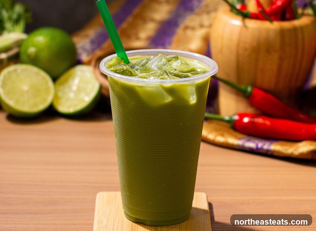 Iced Green Drink with Limes and Chili Peppers