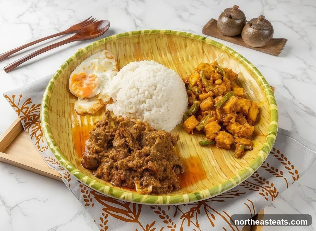 Rice plate with meat and vegetables