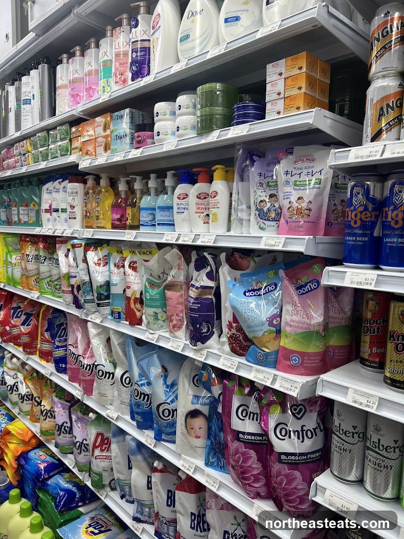Supermarket Shelves with Household Products