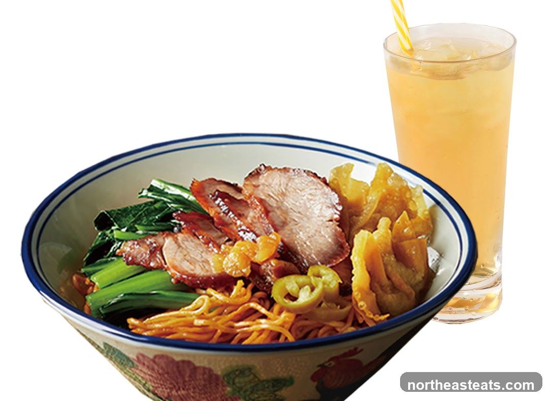 Noodle Dish with Drink