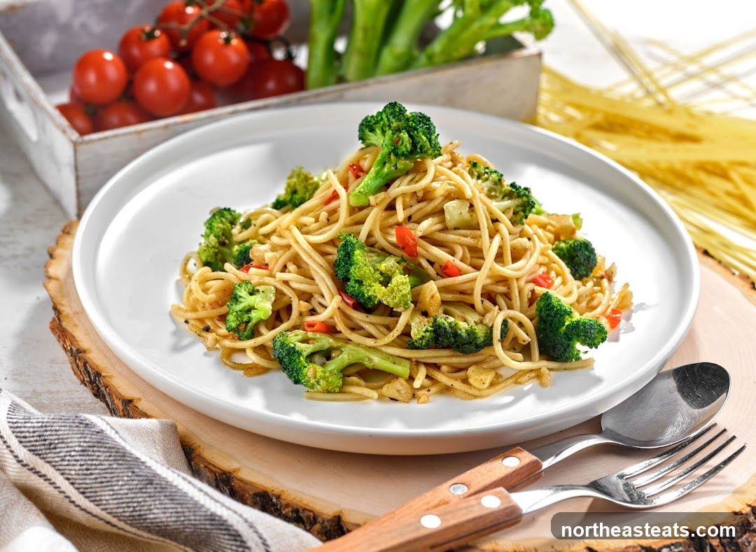 Spaghetti with Broccoli and Red Peppers
