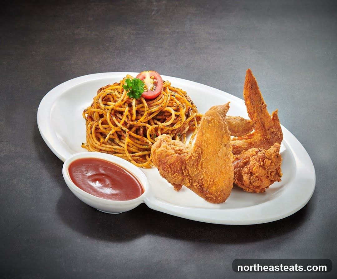 Spaghetti and Fried Chicken Wings