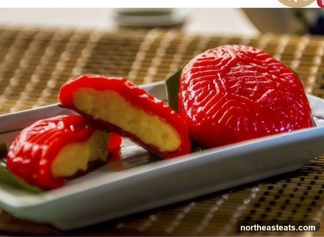 Red Mochi with Yellow Filling